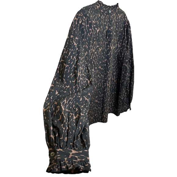 Rails Ariana Blouse Mock Neck Ruffle Cotton Cheetah Animal Print - Picture 4 of 9